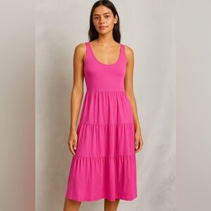 J.Crew Bright Pink Tiered Cotton Midi Dress Sleeveless Women’s XS casual soft